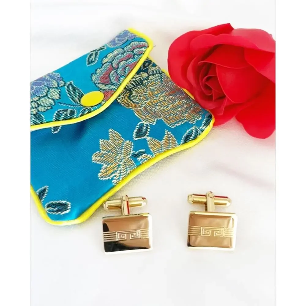 GIVENCHY Cufflinks Bijou Gold Tone Vintage Greek Design Geometric Rectangular